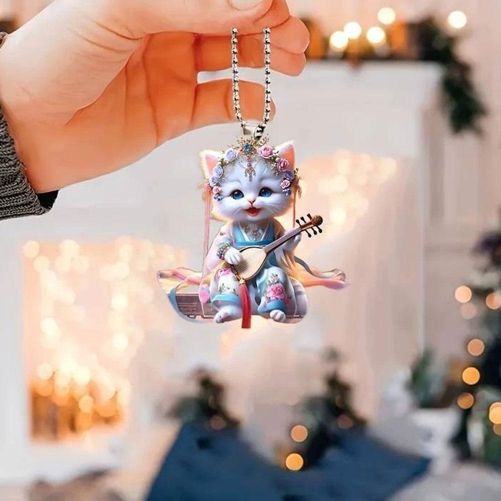 Cute Cat Pendant Hanging Ornament Realistic Animal Rearview Mirror Hanging Decor Auto Interior Access Home Party Kids Gift