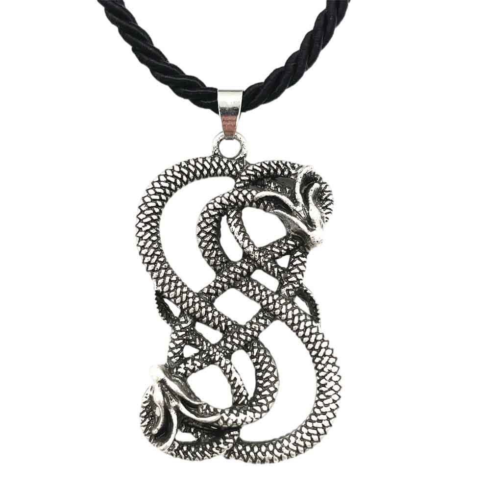 Norse Loki Double Dragon Pendant Viking Mens Necklace Gothic Ouroboros Jewelry Halloween Accessories