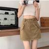 Women's High Waist Gray Workwear Mini Skirt with Drawstring Design