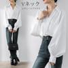 Long Sleeve Chiffon Blouse with Balloon Loose Plus Sizes Korean Autumn [POGCZMKK] Women's Shirt, V-Neck Sleeves, Cute, Slimming, Fit, Available,