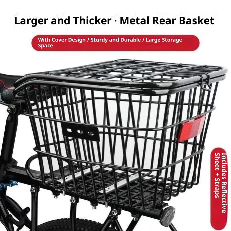 Metal Bike Rear Basket with Integrated Rear Light Bicycle Storage Seat Rack Large Capacity Cycling Rear Frame Shelf