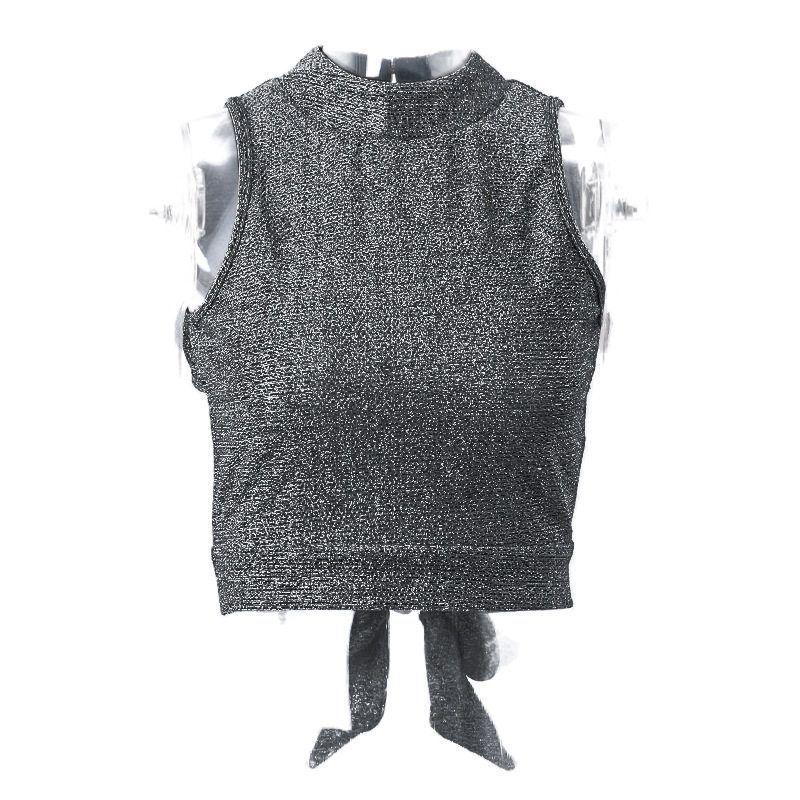 

American Retro High Neck Fashion Tank Top for Women - Spring/Summer Collection Small серый