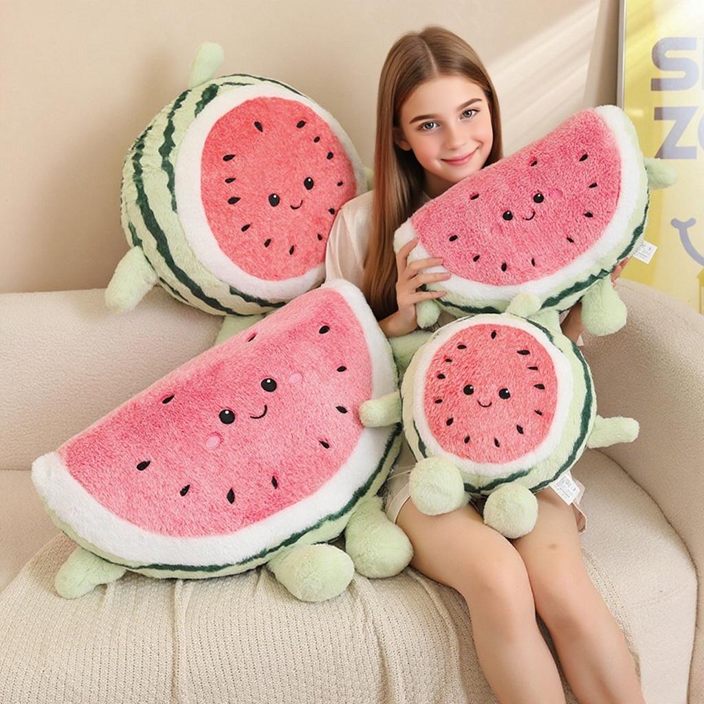 Kawaii Watermelon Plush Toy Soft Stuffed Fruits Baby Doll Sofa Cushion Cute Cartoon Huggable Washable Pillow Nice Birthday Gifts