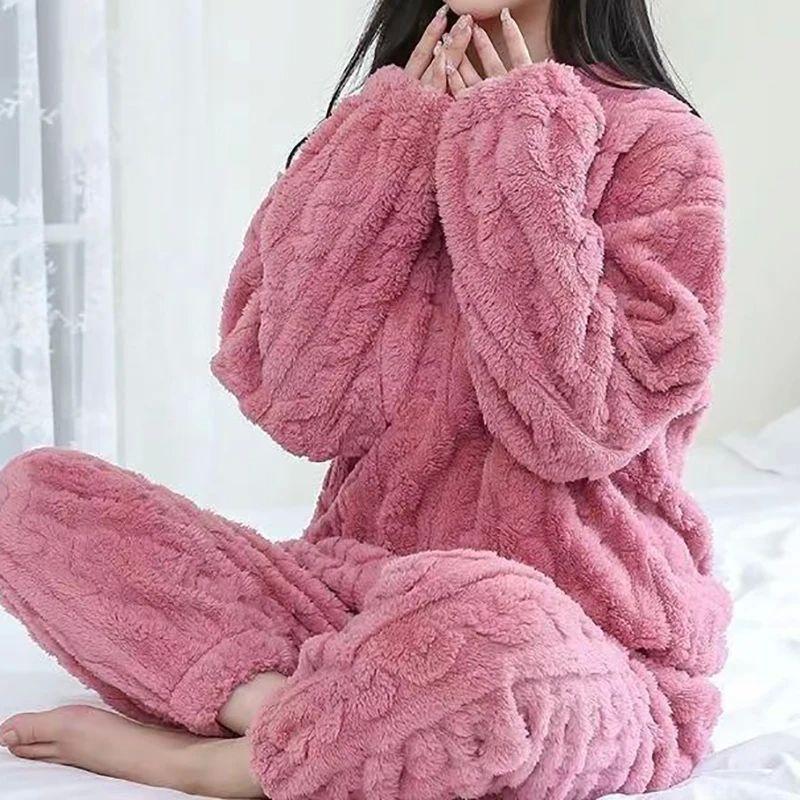 

Thick Jacquard Pajamas with Added Velvet Fleece-lined Thickened Jacquard Pajamas Pink One size