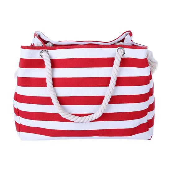 Tote Bag Large Capacity Zipper Closure Strong Load Bearing Striped Pattern Multi-use