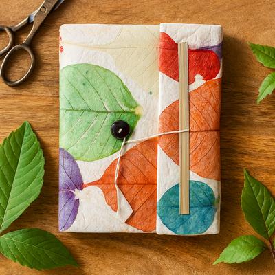 Lokta Paper Notebook, Colorful Leaves, A5, 45 Leaves