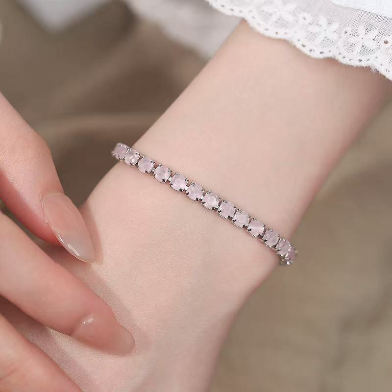 Modisches 4mm Zirkonarmband, rosa und weiß