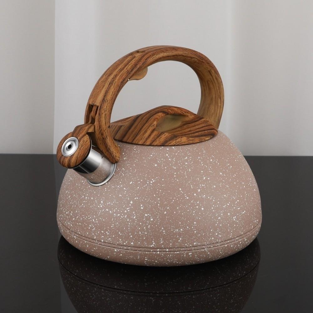 3L Whistling Kettle Wooden Handle Boiling Coffee Pot Durable Gas Induction Cooker Kettle  Kitchen