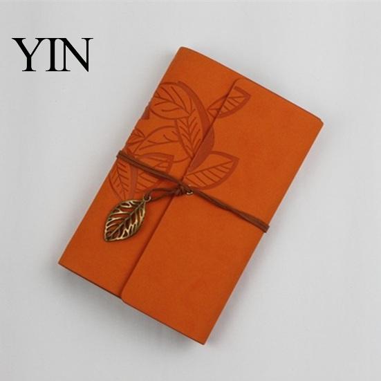 Retro Design Journal Vintage Faux Leather Journal, A5 A6 A7 6 Ring Loose-Leaf Notebook Writing with Metal Leaf Pendant for Writing, Sketching, Travel