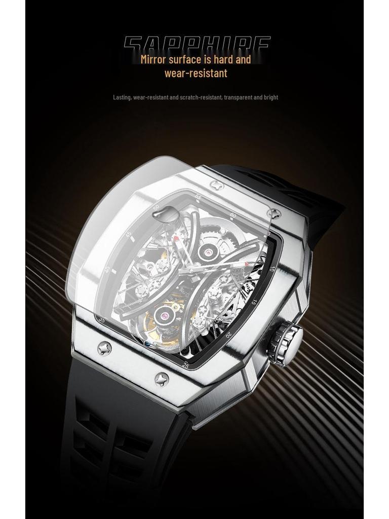 Ceas Mecanic de Modă Swiss True Tourbillon pentru Bărbați cu Curea de Cauciuc și Design Pătrat Gol