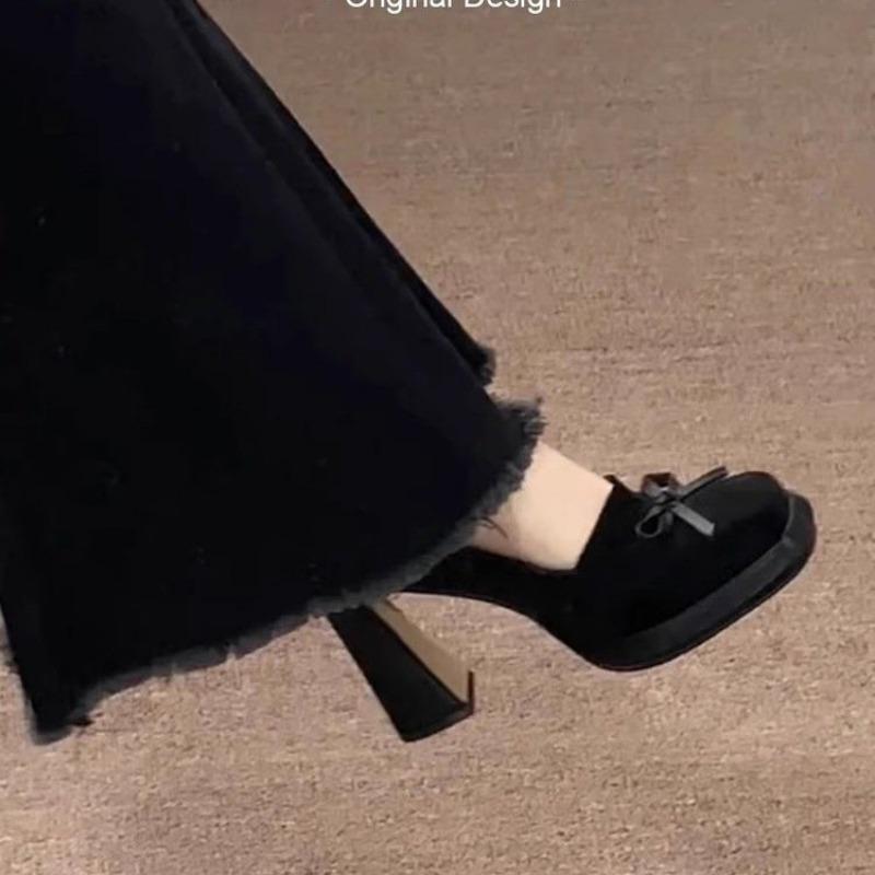 Fashion Women's Fashion Thick Heel Shoes Spring New Square Head Shallow Mouth Butterfly Knot Waterproof Platform Slip-on High Heels