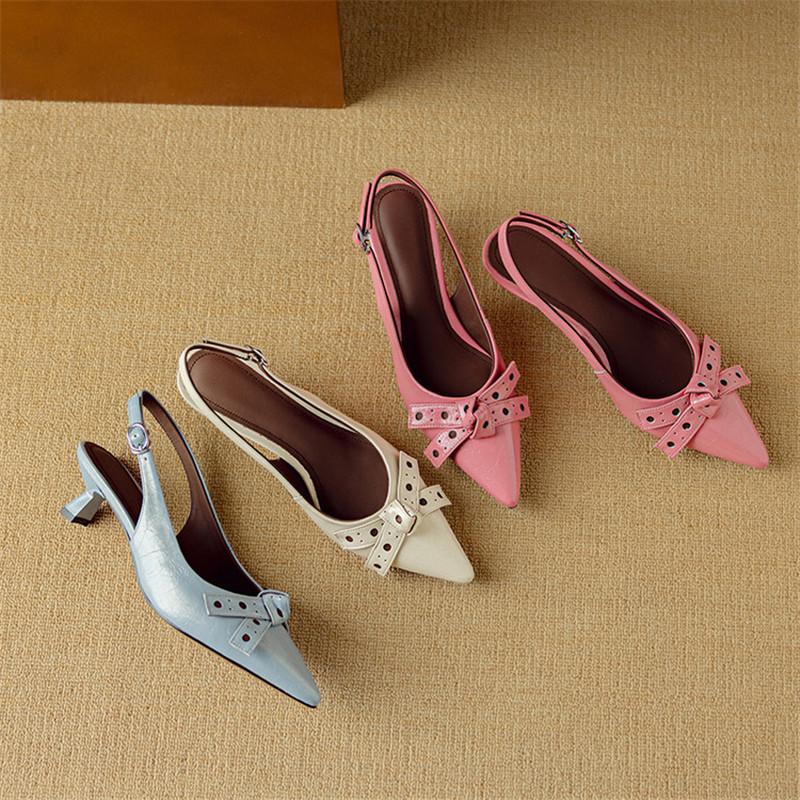 Fashion New Summer Sandals Cover Toe Sandals for Women Split Leather Pointed Toe Sandals Fashion Bow High Heels Office Women Shoes
