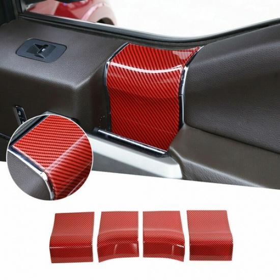 4pcs Inner Door Handle Panel Cover Trim For Ford F150 2015- Red Carbon Fiber
