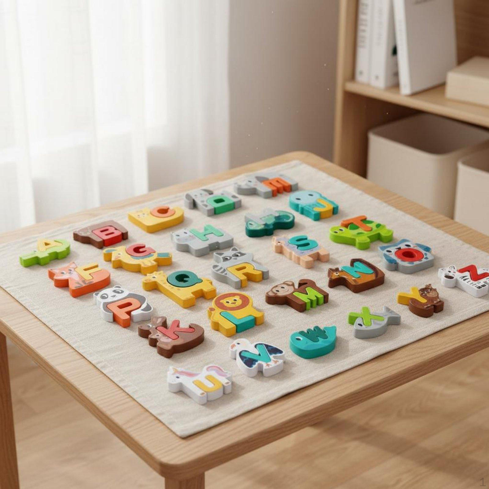 Number Recognition Puzzle Early Education Dinosaur Counting Blocks Cognitive Development Wooden Animal Alphabet