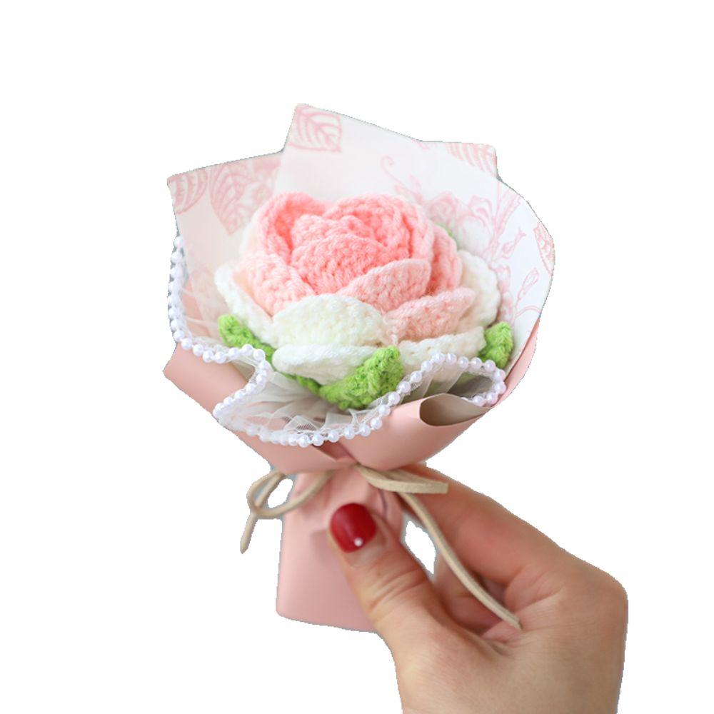 

Штучна квітка ручної роботи, міні-квітка, в язана гачком, букет троянд, подарунок на День матері, День вчителя рожевий