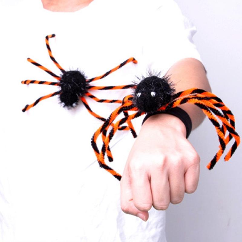 Eerie Spiders Themed Snap Wristband Hairband Pin Set Durable Polyester Halloween Party Supplies