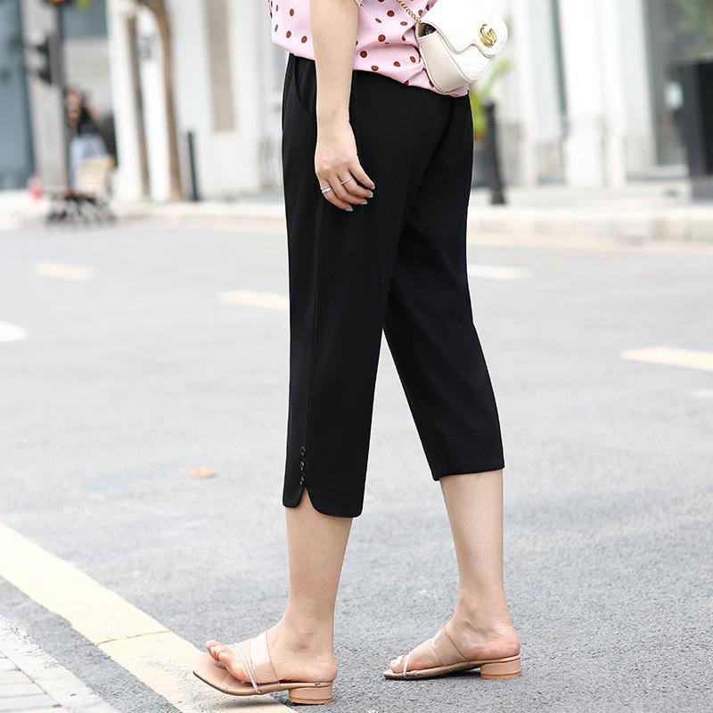 

Брюки Харун из ледяного шелка Тонкие брюки-капри Большие размеры Женская одежда Свободные прямые шорты Повседневные женские брюки 5XL чёрный