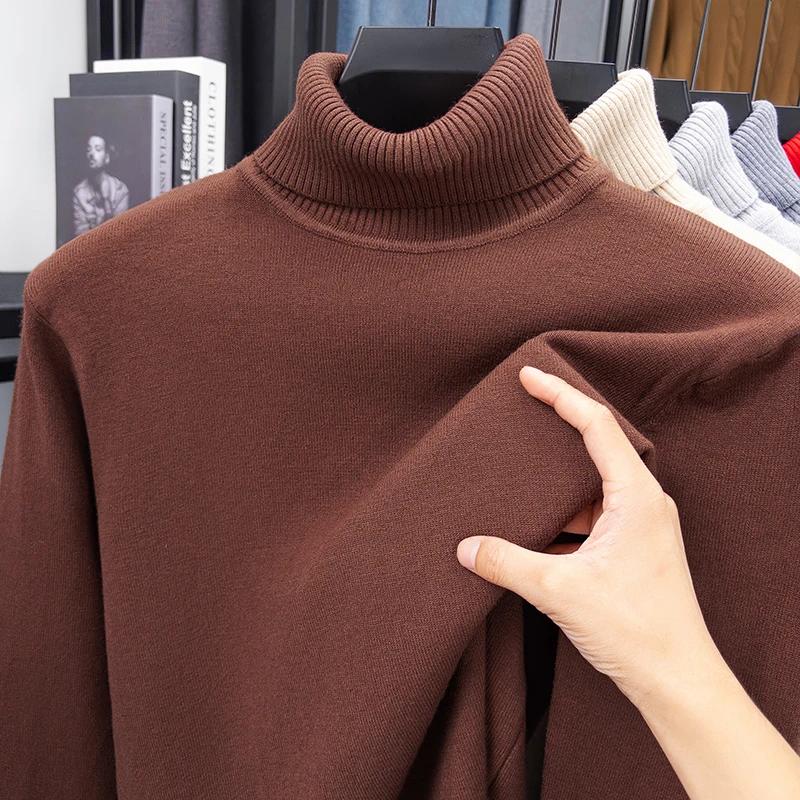 Autumn Mens Knitted Turtleneck Sweater Slim Fit Long Sleeve Anti-pilling Pullover Solid Color Trend Men Streetwear