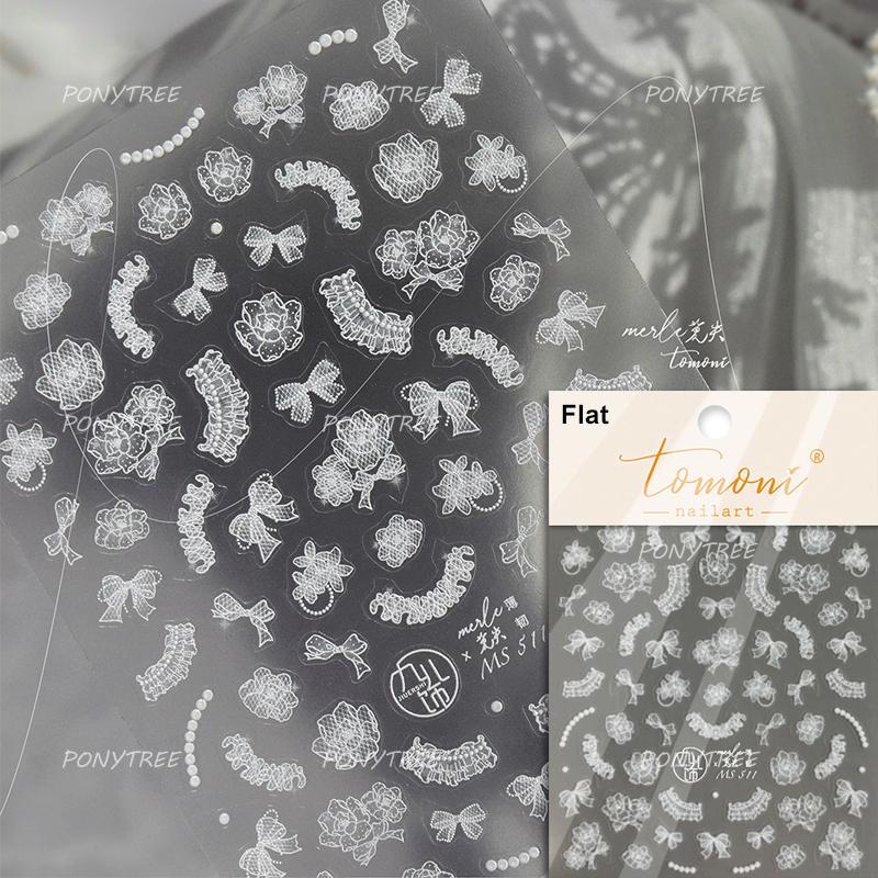 Retro White Lace Fabric Piece Bowknot English Letter Decorative Border Irregular Cloth Block Adhesive Nail Art Stickers Decals