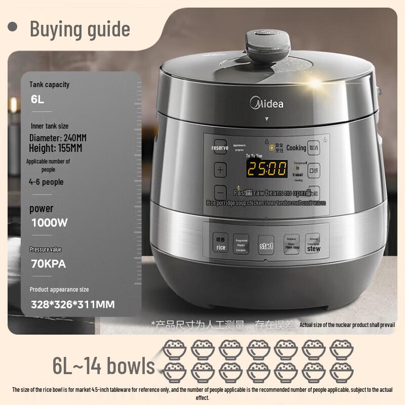 Midea 6L Electric Pressure Cooker CN plug (adapter included)
