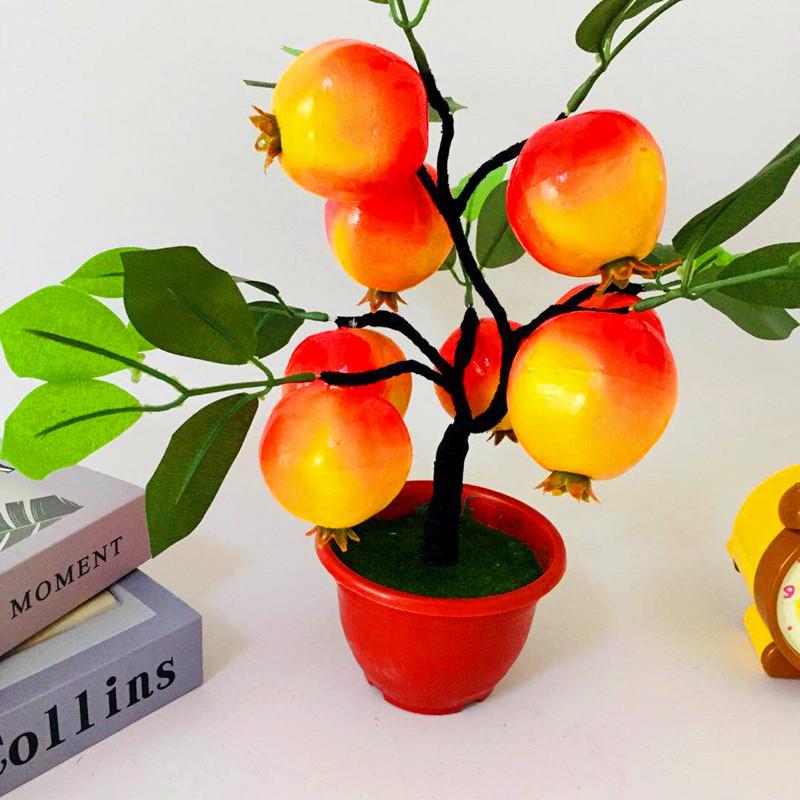 Eight Large Pomegranate Plastic Simulated Fruit Potted Decorations With Pot