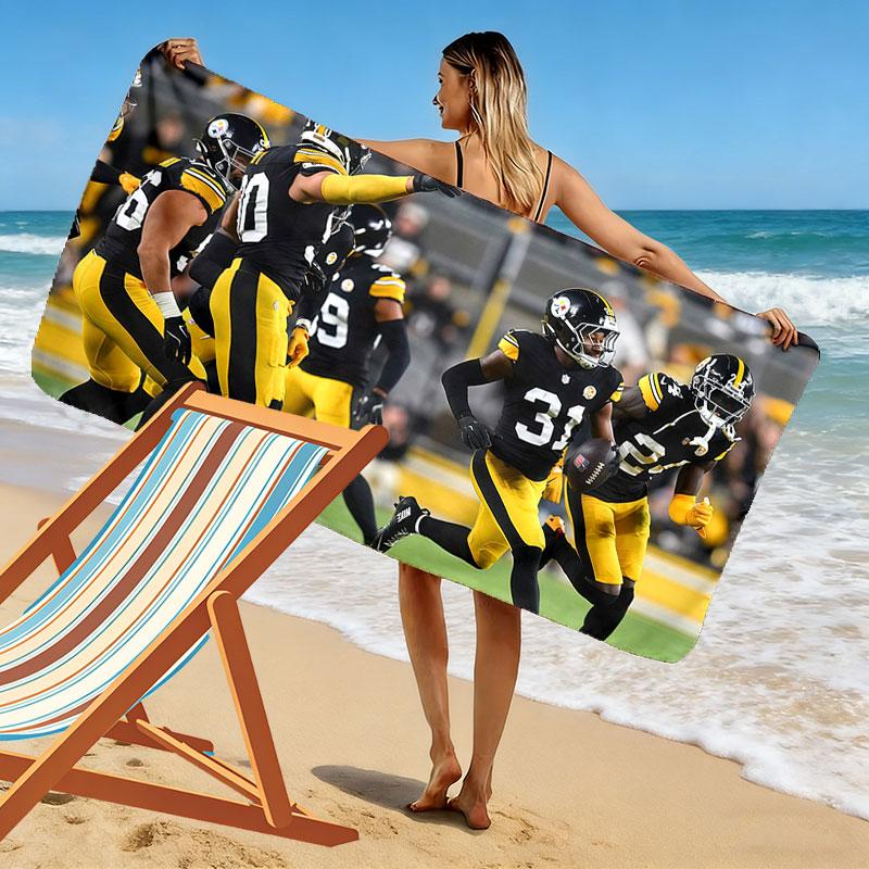 Steelers Spieler Print Strandtuch, Großes Weiches Schnelltrocknendes Handtuch für Strand Camping Schwimmen