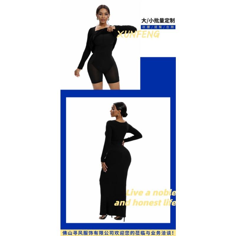 Women S Modal Ribbed Long Sleeve U Neck Shapewear Maxi Dress Tummy Control Butt Lifting Bodycon Long Dress