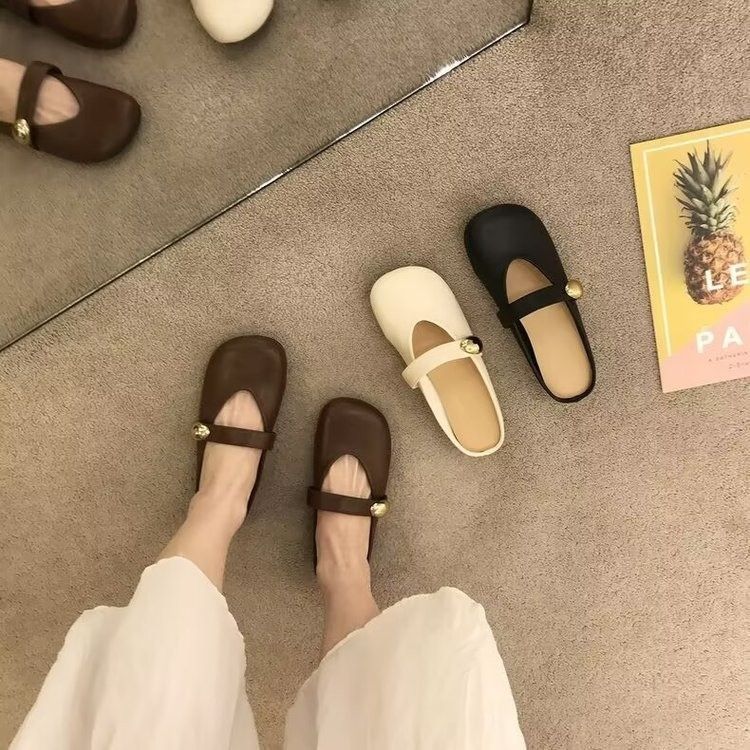 Soft Bottom Bag Head Slippers Women's Outer Wear 2025 Summer New Lazy Word with Inner Height Increase Half Slippers Soft Cute Round Head