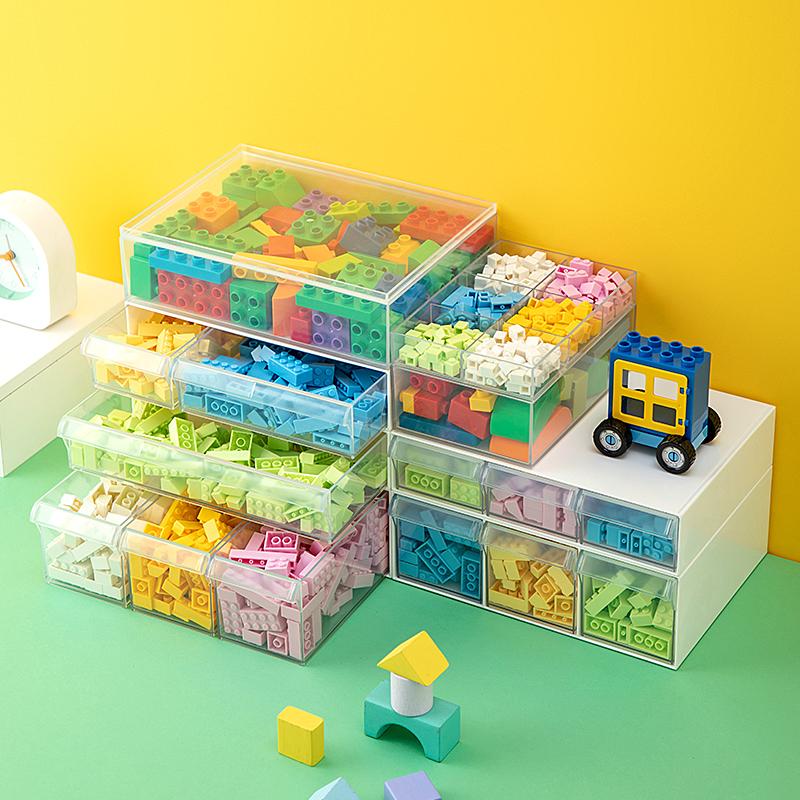 Stolní zásuvka Úložný box Stohovatelný organizér stavebních bloků Transparentní zásobníky na hračky Lego Sundries Koše na domácí kosmetiku