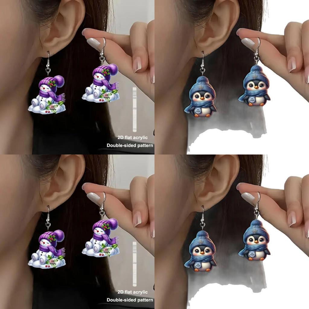 Cartoon Style Acrylic Earrings With Festive Elements And Silver Earring Pins For Seasonal Wear