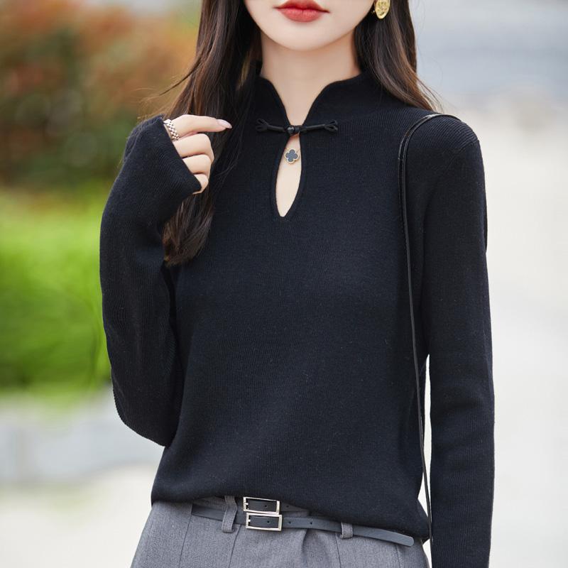 Women's wool pullover Qinghe cashmere 50% silk 50% wool spring and summer wool soft, comfortable and warm