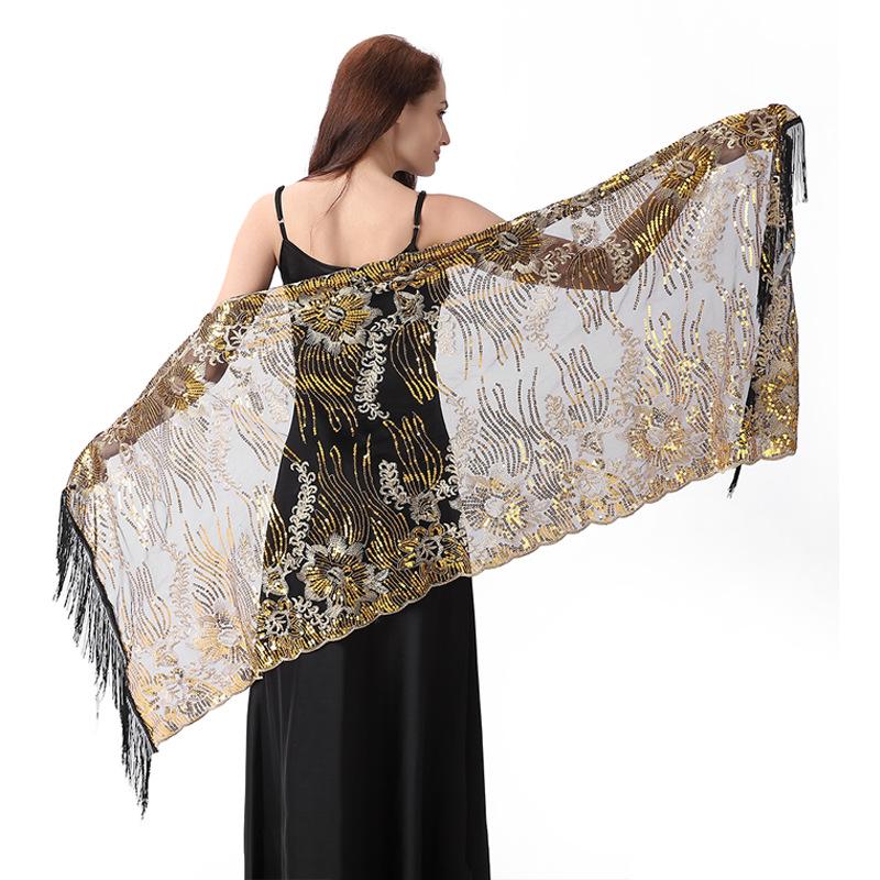 60*190cm Women's Mesh Sequin Cape Fringed Evening Shawl Wrap Glittering Scarf