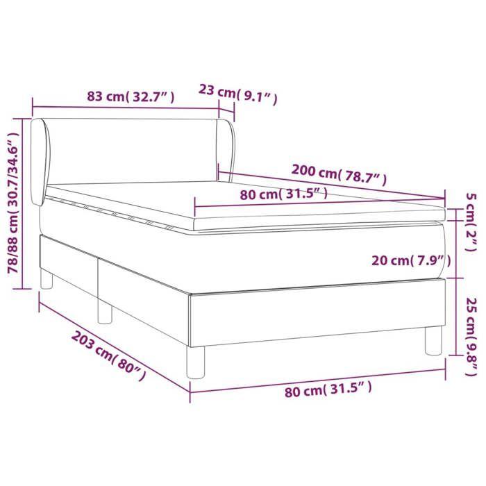 3127337 vidaXL Lit à sommier tapissier et matelas Gris clair 80x200 cm Velours