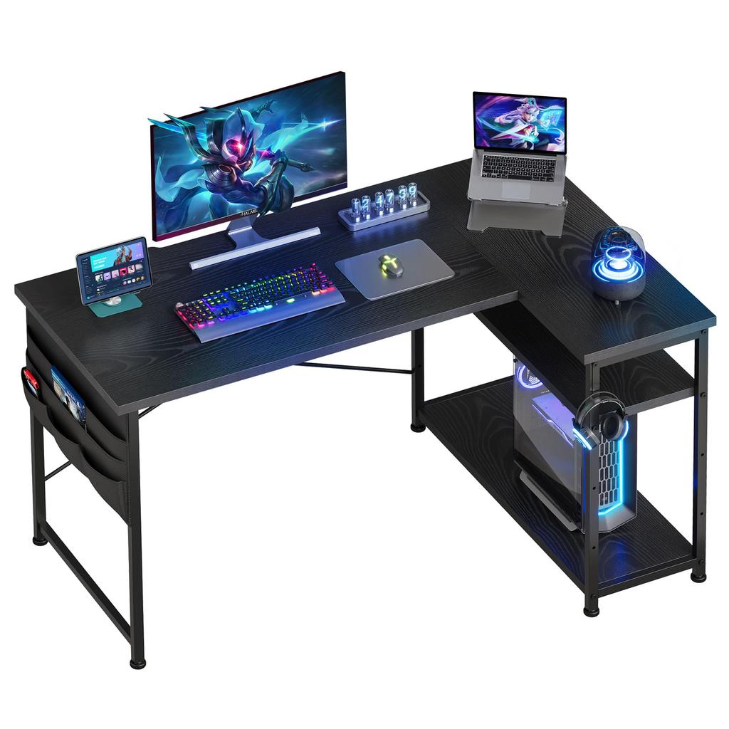 YeTom Desk Gaming Desk Width 120cm PC Desk Corner Desk Adjustable Shelf Height Storage Bag Included PC Study Desk Work Home Work Remote Work Game