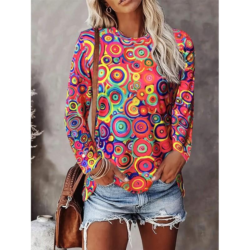Womens Long Sleeve Crew Neck T-Shirt With 3D Flamingo Print Soft Milk Silk Fabric Loose Fit Casual 2025