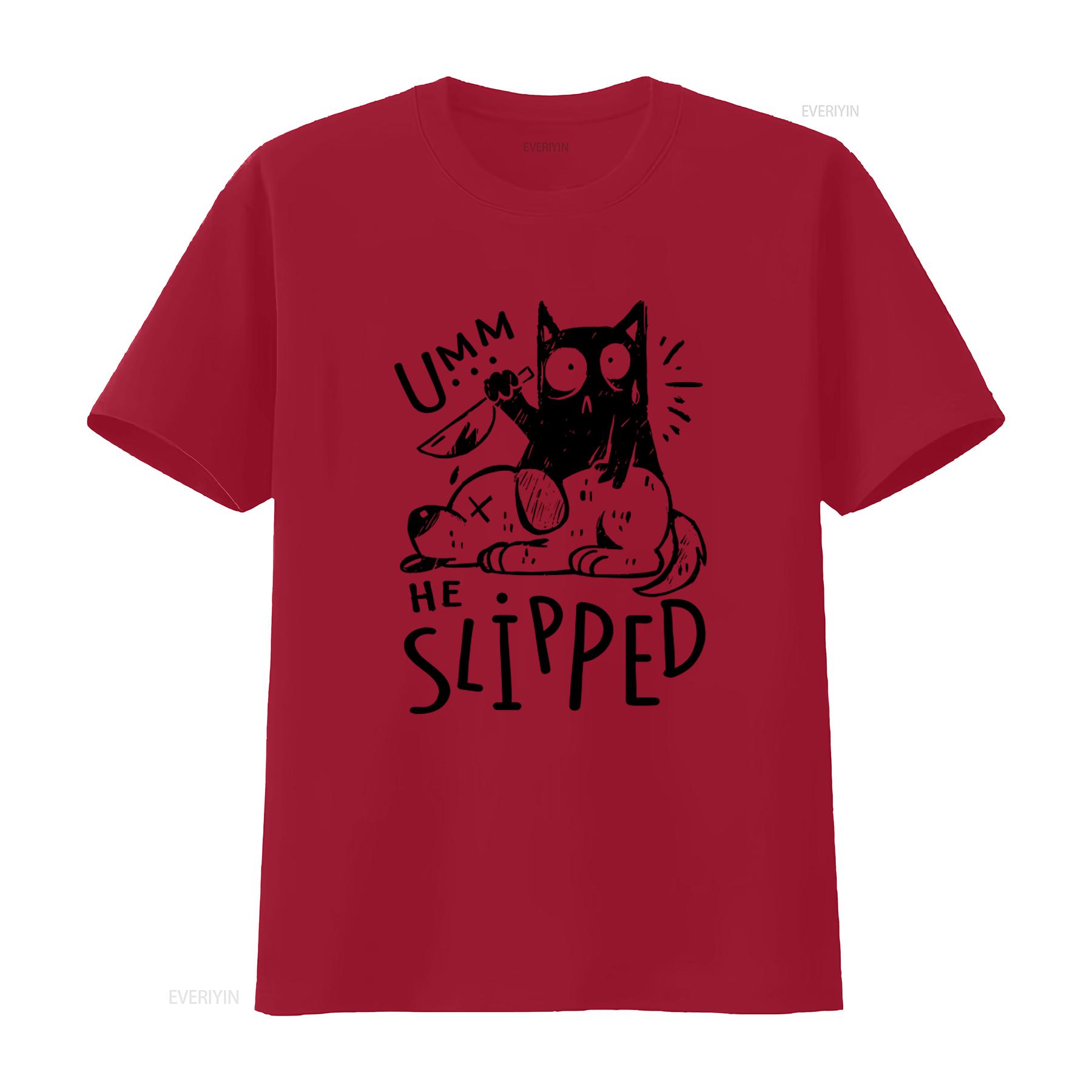 

Funny Cat Killing Dog He Slipped Evil Killer T Shirt Halloween Idea vintage Washed Versatile graphic Comfortable Unisex S