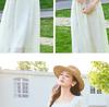 Goddess style French square collar printed waist cinching slimming and high-end pearl chain dress