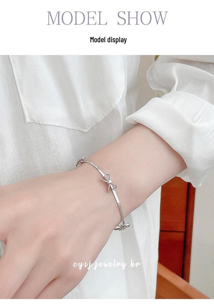 S925 Sterling Silver Korean Style Bow Bracelet - Elegant Hand Jewelry Gift for Women