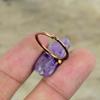 Star Amethyst Ring Electroformed Copper Ring Adjustable Rings Green Tourmaline Rough Gemstone Jewelry Handmade Ring Copper Jewelry For Gifts