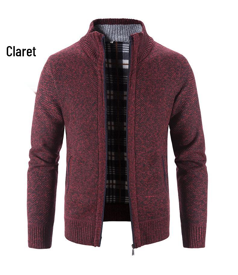 2024 Men's Autumn/Winter Stand-Up Collar Fleece-Lined Cardigan Sweater