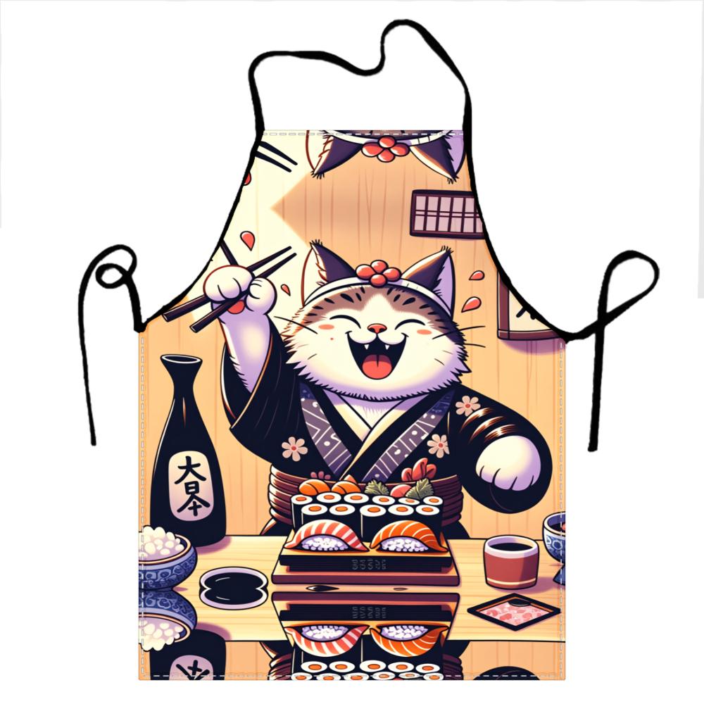 Cute Cat Sushi Chef Apron Japanese Kitchen Cooking Apron With Chopsticks And Sushi Design For Women Men And Kids