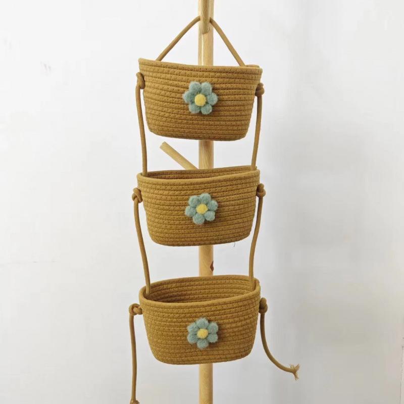 Wall-Mounted Cotton Thread Woven Storage Basket - Dormitory Room Shelf and Behind-Door Organizer