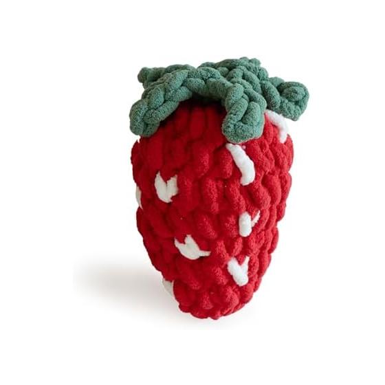MOKOYA Fluffy Berry Stylish Strawberry Body Pillow, Soft Chenille Weave, Cute, Hand-knitted, Chewy Cushion, Strawberry, Red