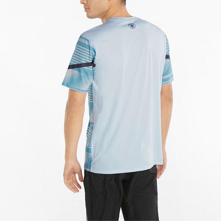 Puma MCFC CNY Rabbit Year Series Pre-Match Striped Short Sleeve T-Shirt Men Tops Light-Blue 765178-01