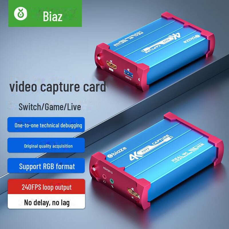 Biaz 4K HDMI Video Capture Card for Switch, NS, PS5/4, Game Consoles, Phones, Cameras