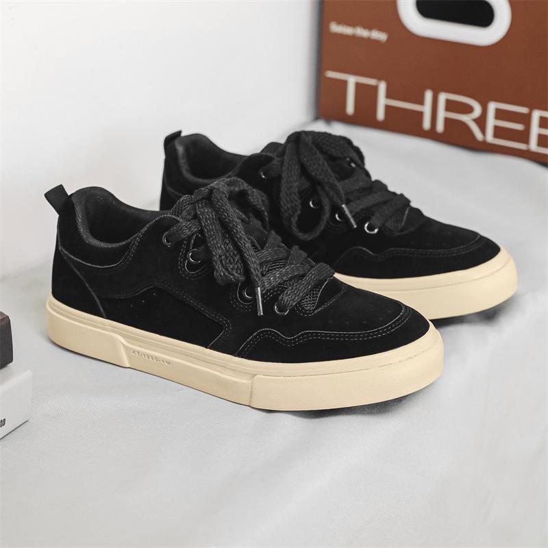 

Корейские мужские парусиновые кроссовки - Модная спортивная обувь для студентов и отдыха, в гонконгском стиле, модель дизайна 7993. чёрный