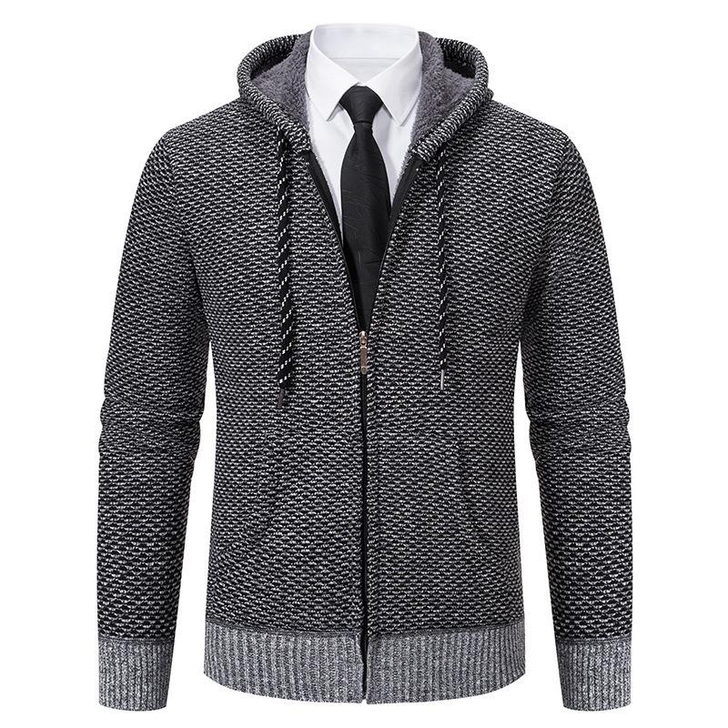 Men S Hooded Cardigan Sweater Thick Knit Outerwear For Winter