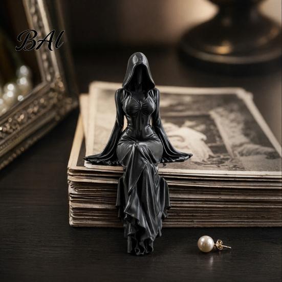 Elegant Gothic Bookshelf Decor 3D Printed Reaper Goddess Figurine, Ethereal Hooded Figure Sculpture, Dark Girl Sculpture Fantasy Statue Collectible
