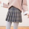 Spring 2025 Women's High Waist Plaid Pleated Skirt - Black A-Line Slimming College Style