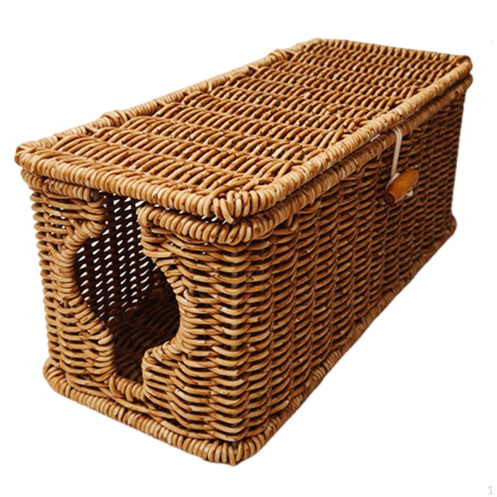 Cable Management Box Imitation Rattan Cord Organizer Desk Storage Container Case USB Hubs Tool with